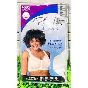 46D Bra Playtex 18 Hour Wire Free Front Close White Custom Flex Back